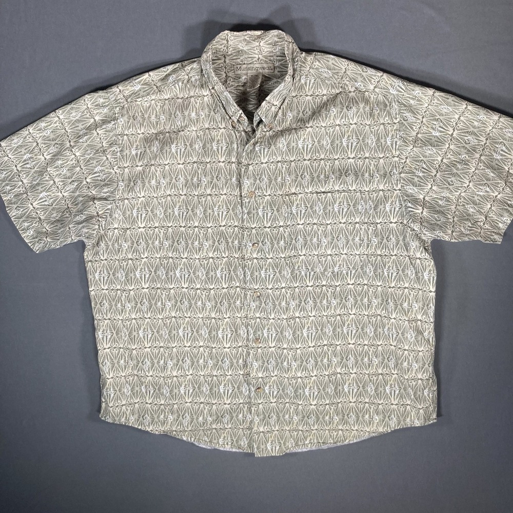Munsingwear Shirt‎ Mens XL Green Short Sleeve Button Down Casual